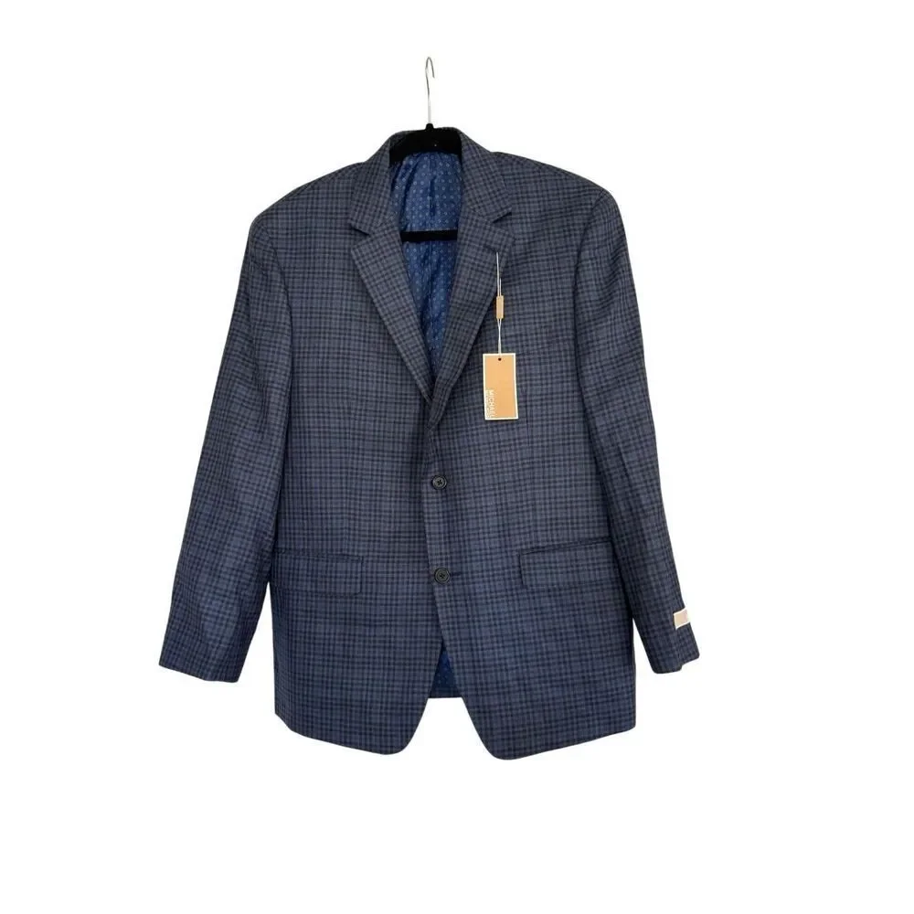 NWT Michael Kors Mens Blue Plaid Wool Silk Blend Blazer Sport Coat Jacket Sz 42